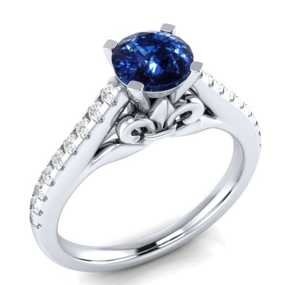 . Jewelry - 925 Silver Ring Round Cut Blue Sapphire New